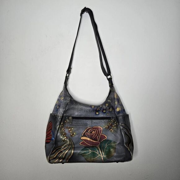 Anna Anushka Painted Hobo Bag Butterfly Roses Whimsical - Picture 8 of 14